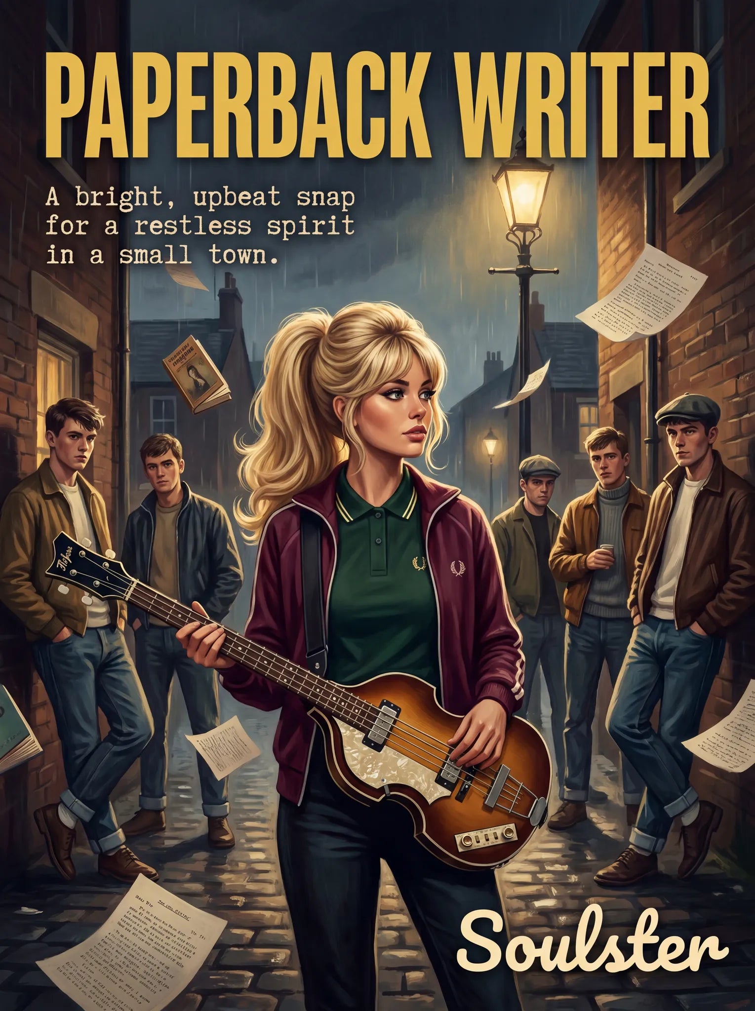 Soulster retro pulp thriller book cover style art print illustration inspired by The Beatles - Paperback Writer.
