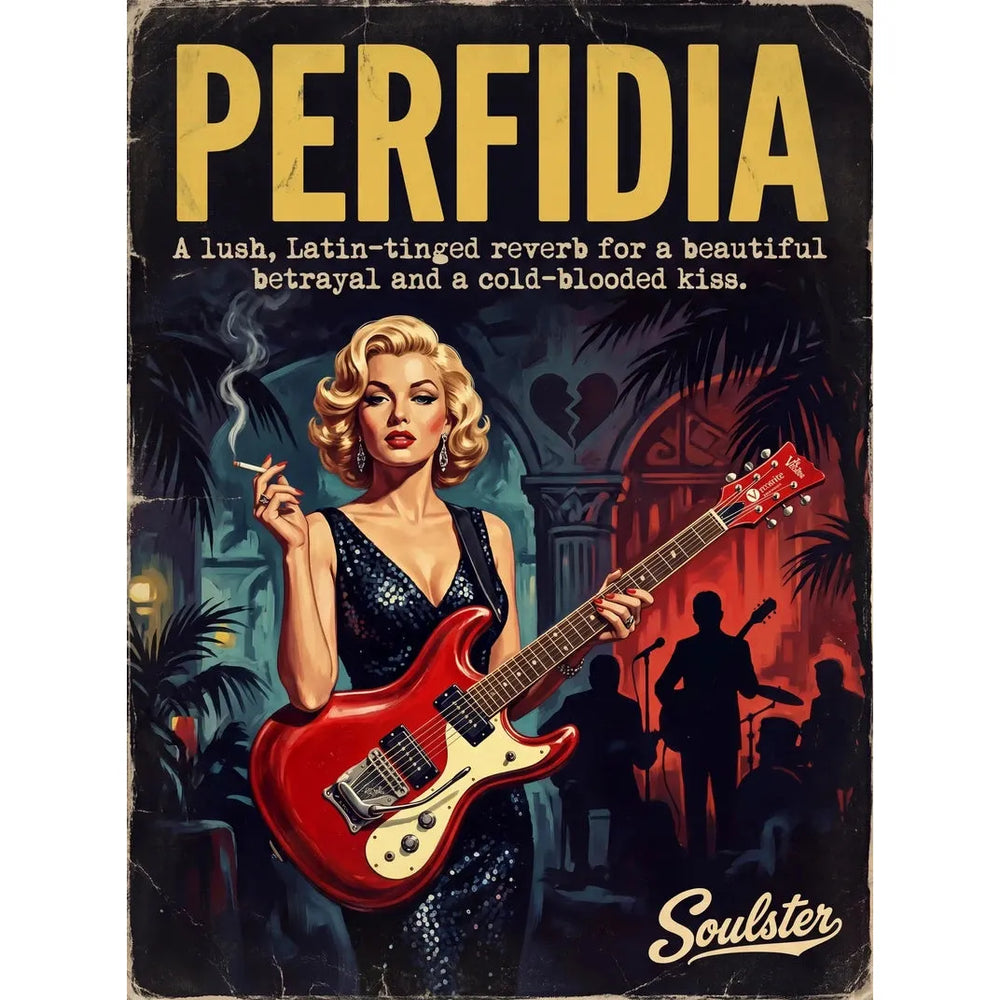 Soulster cinematic vintage pulp book cover art print illustration styled in a classic 1950s theme inspired by Perfidia.