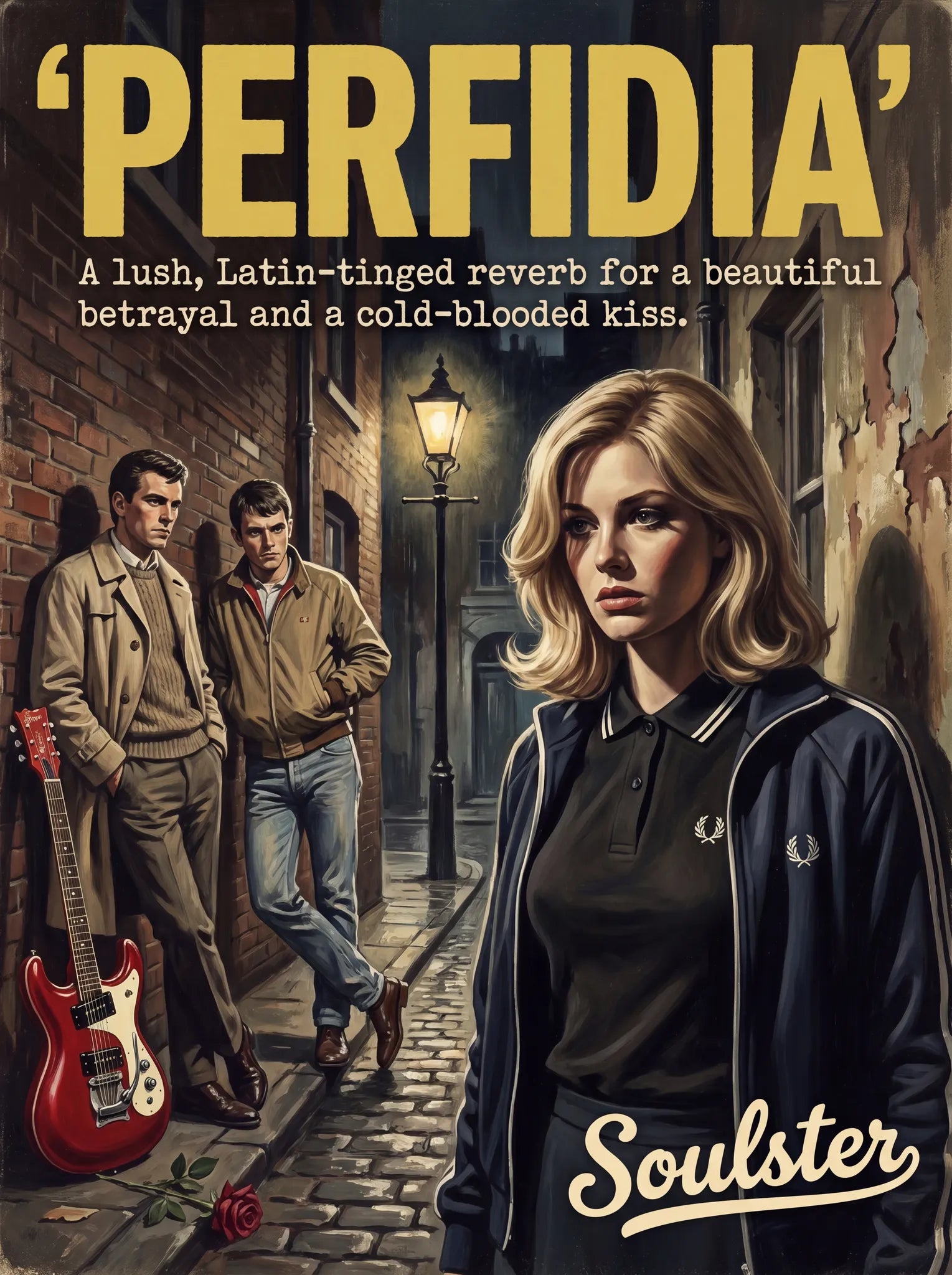 Soulster retro pulp thriller book cover style art print illustration inspired by Alternative Indie - Perfidia.