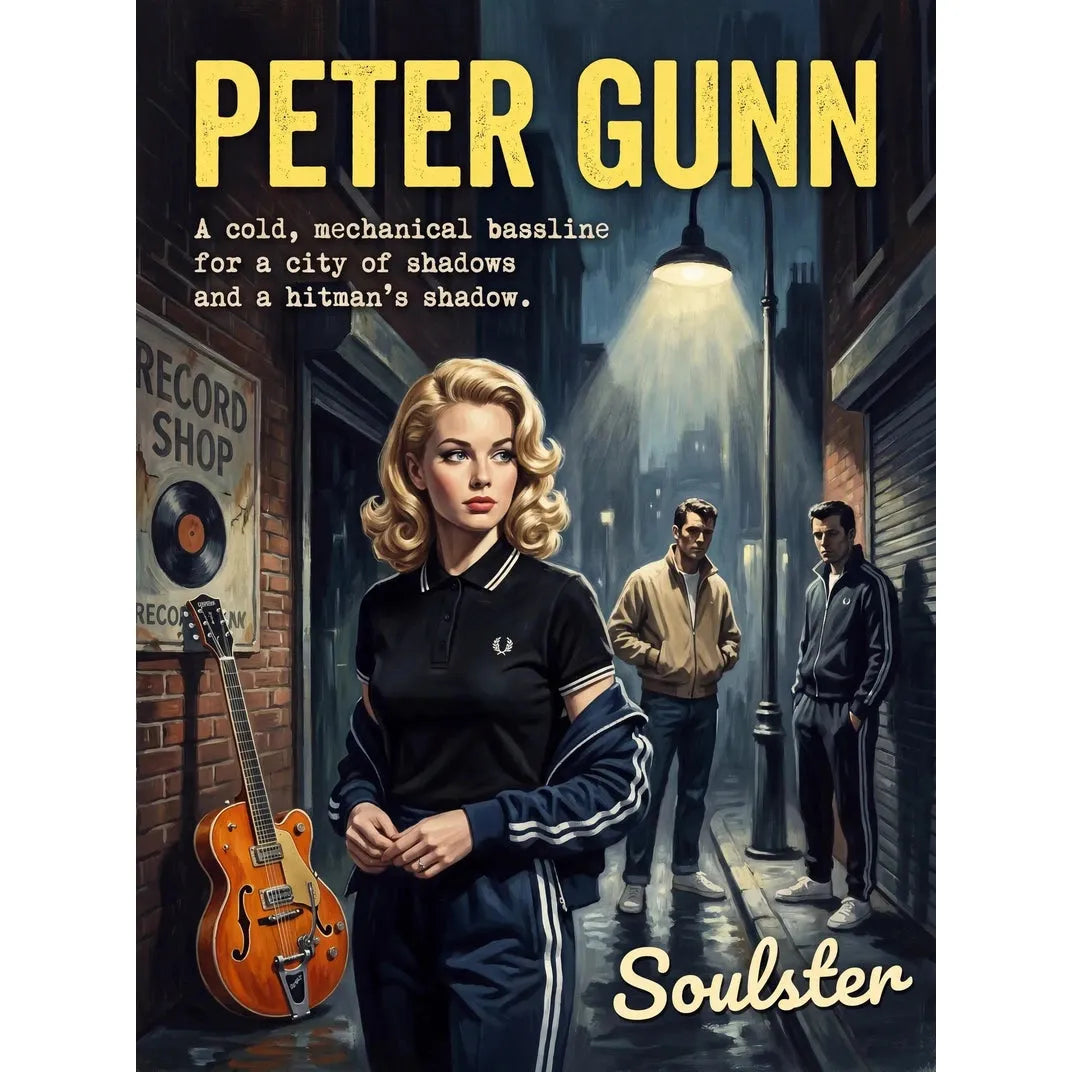 Soulster retro pulp thriller book cover style art print illustration inspired by Alternative Indie - Peter Gunn.
