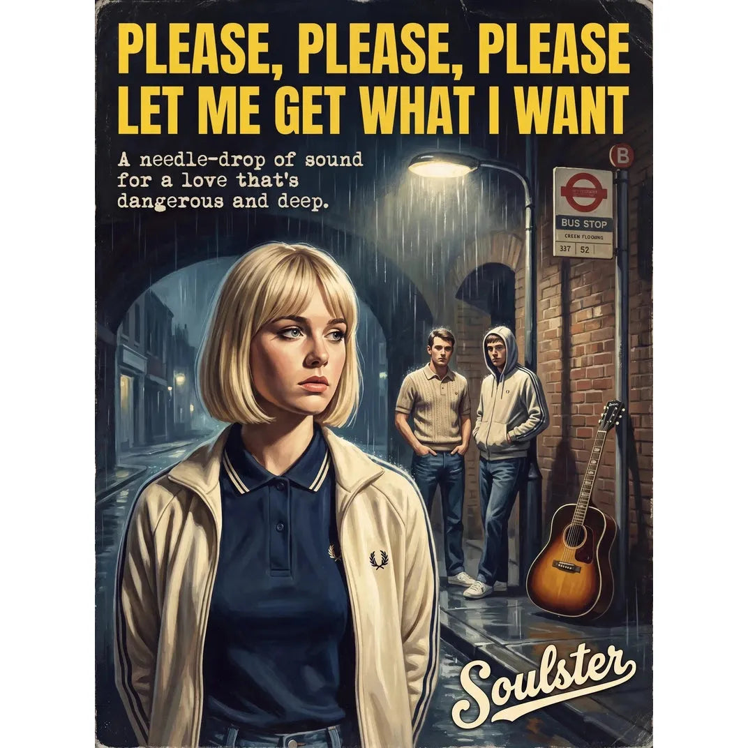 Soulster retro pulp thriller book cover style art print illustration inspired by The Smiths - Please, Please, Please Let Me Get What I Want.