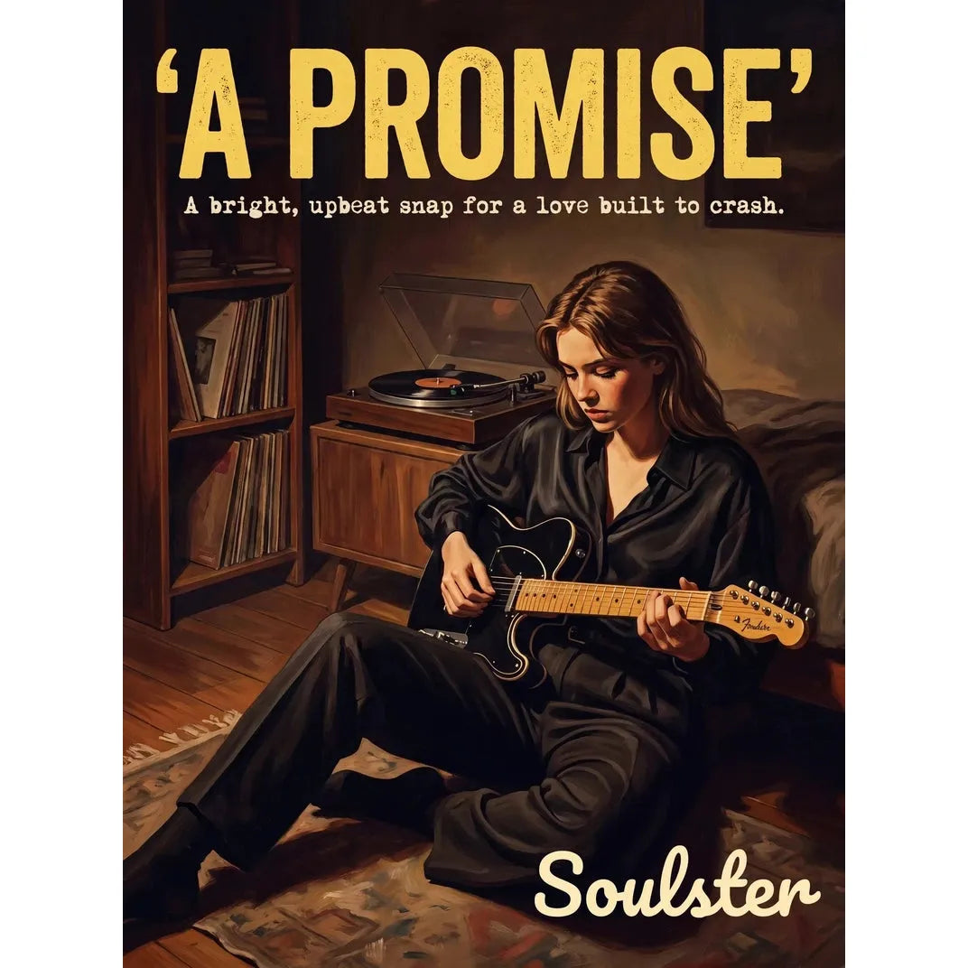 Cinematic pulp book cover style art print inspired by Echo & the Bunnymen - A Promise typography design layout.
