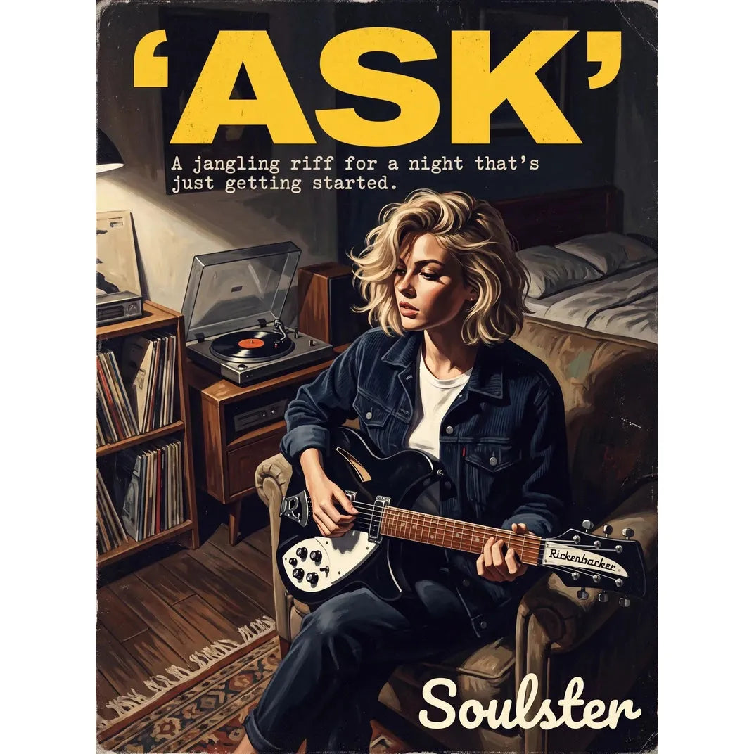 Cinematic pulp book cover style art print inspired by The Smiths - Ask typography design layout.