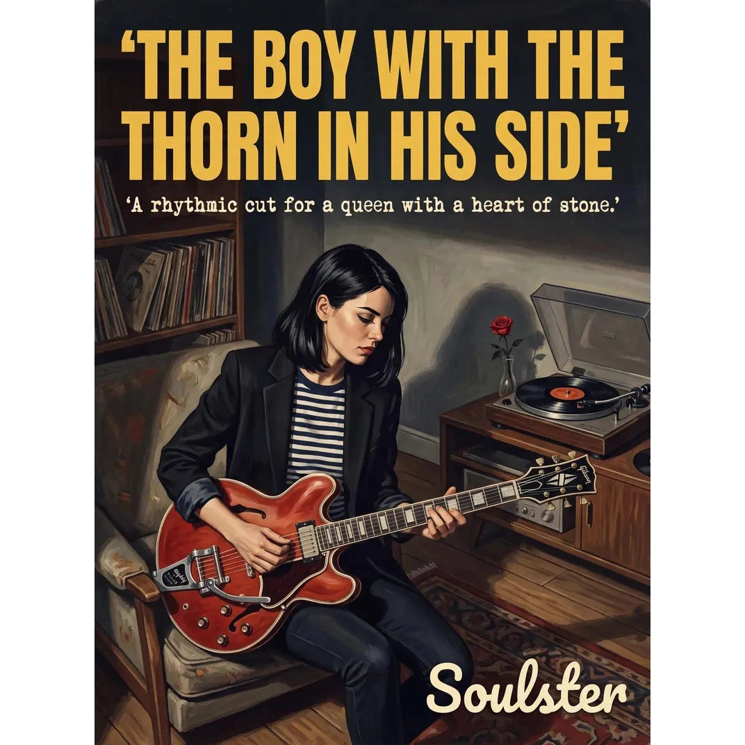 Cinematic pulp book cover style art print inspired by The Smiths - The Boy With The Thorn In His Side typography design layout.