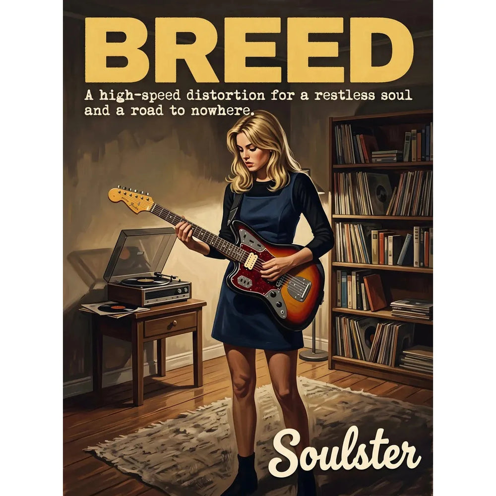 Cinematic pulp book cover style art print inspired by Nirvana - Breed typography design layout.