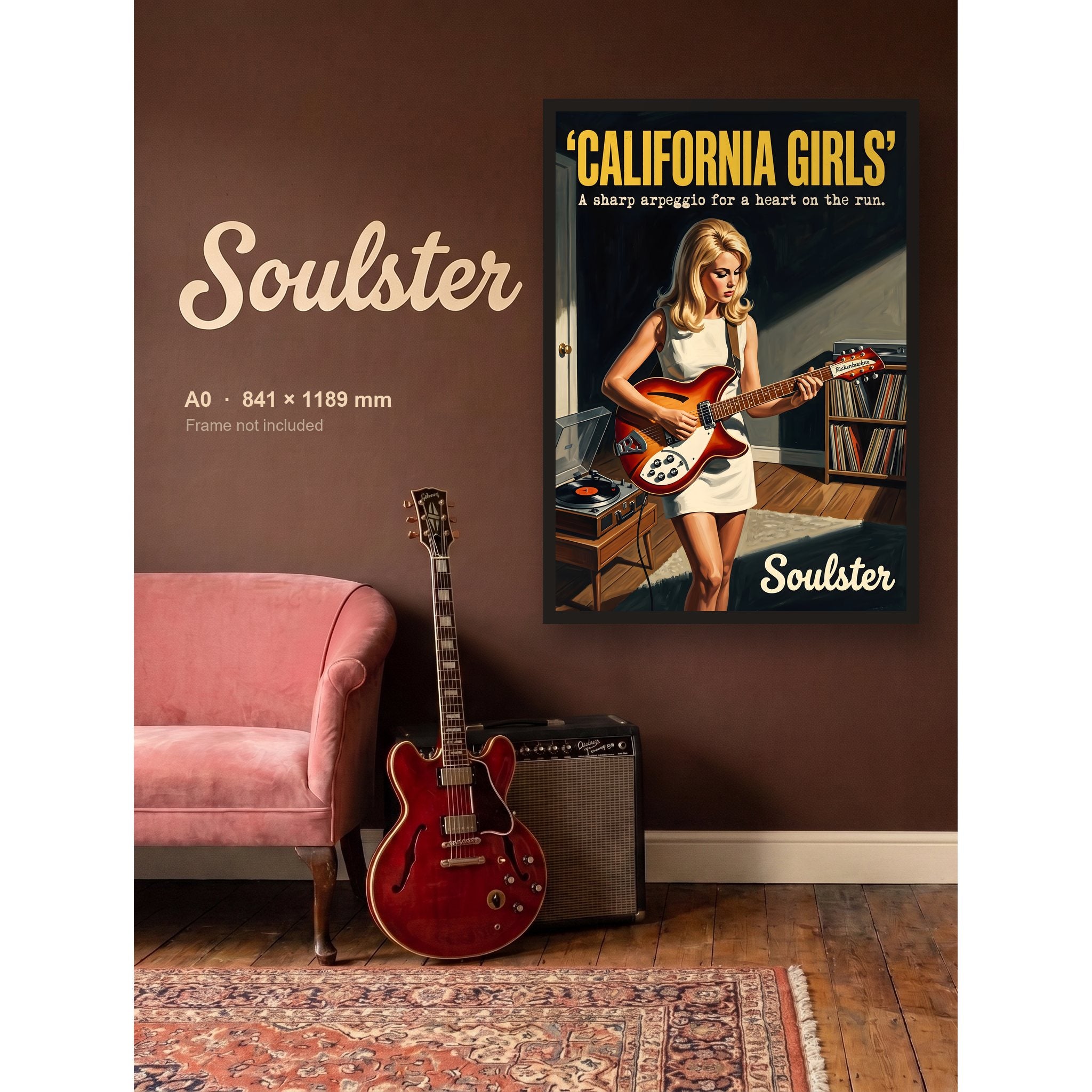 California Girls - Practice Print shown framed on a wall in A0 size. Frame not included.
