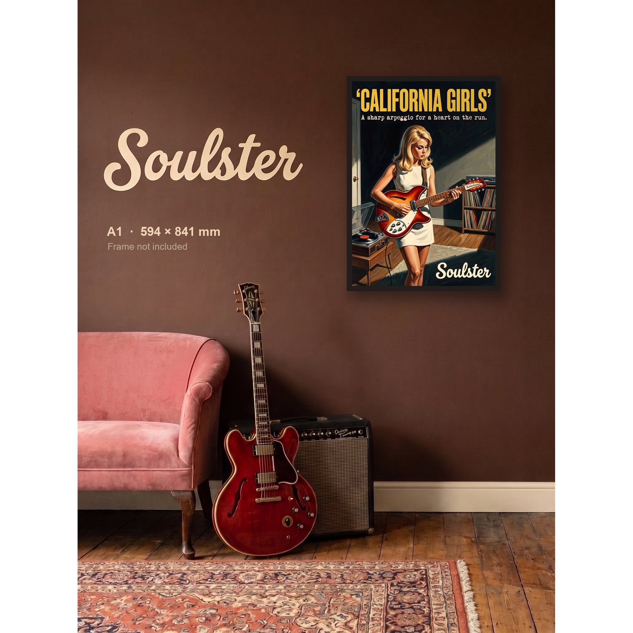 California Girls - Practice Print shown framed on a wall in A1 size. Frame not included.