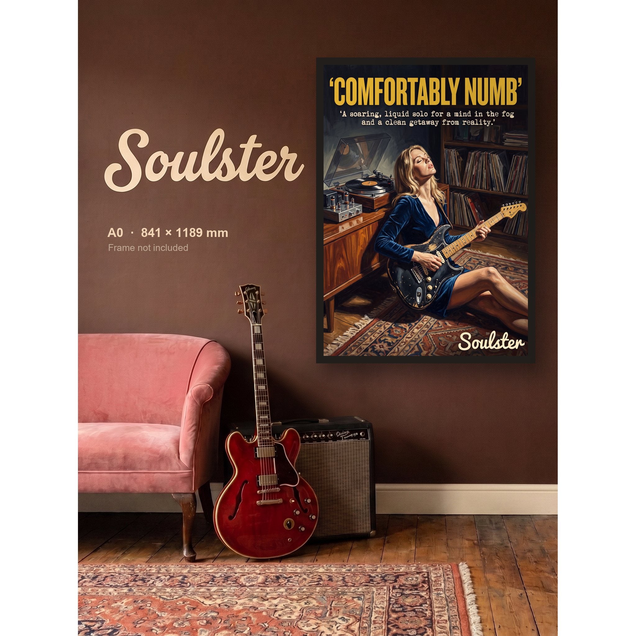 Comfortably Numb - Practice Print shown framed on a wall in A0 size. Frame not included.