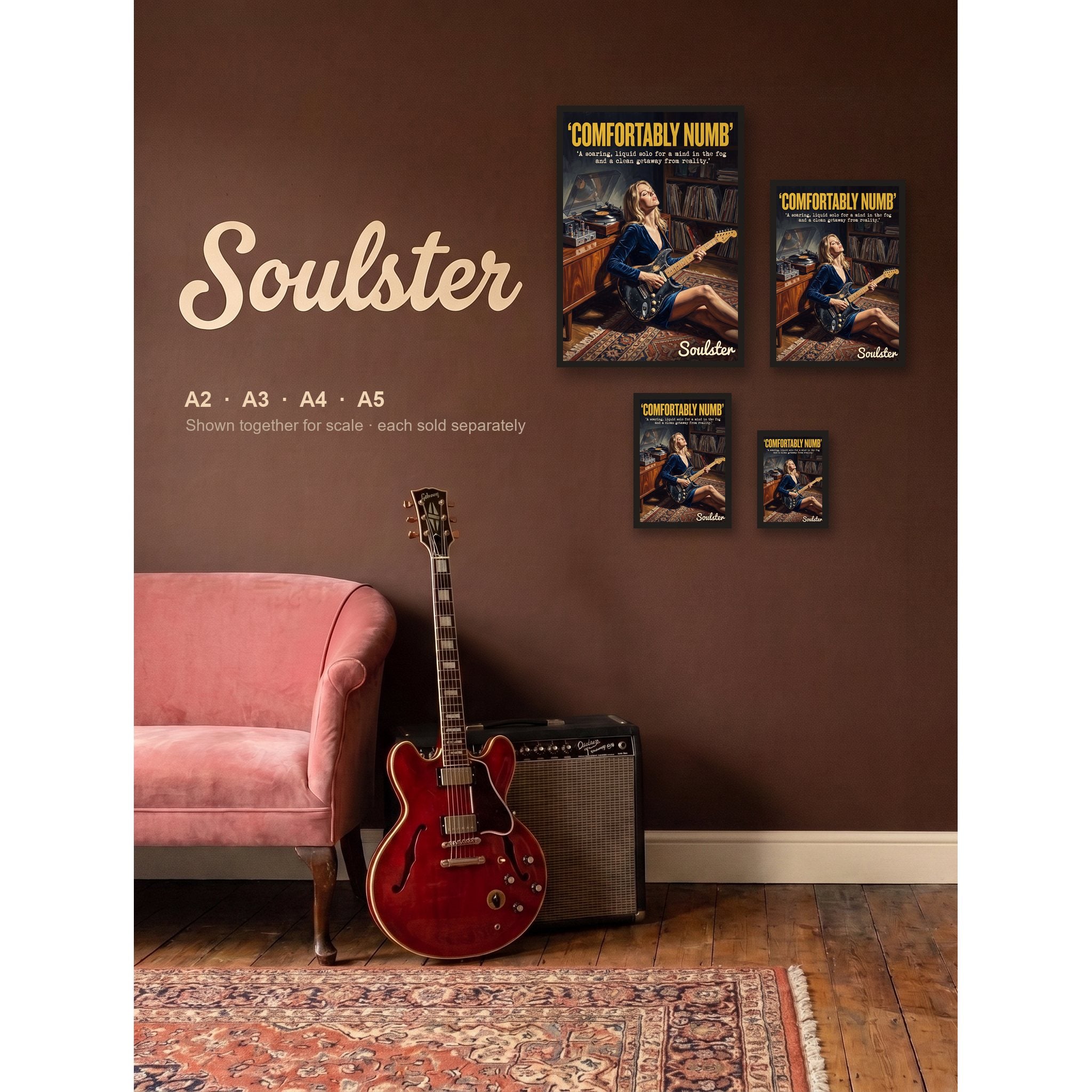 Comfortably Numb - Practice Print shown in A2, A3, A4 and A5 sizes together for scale.