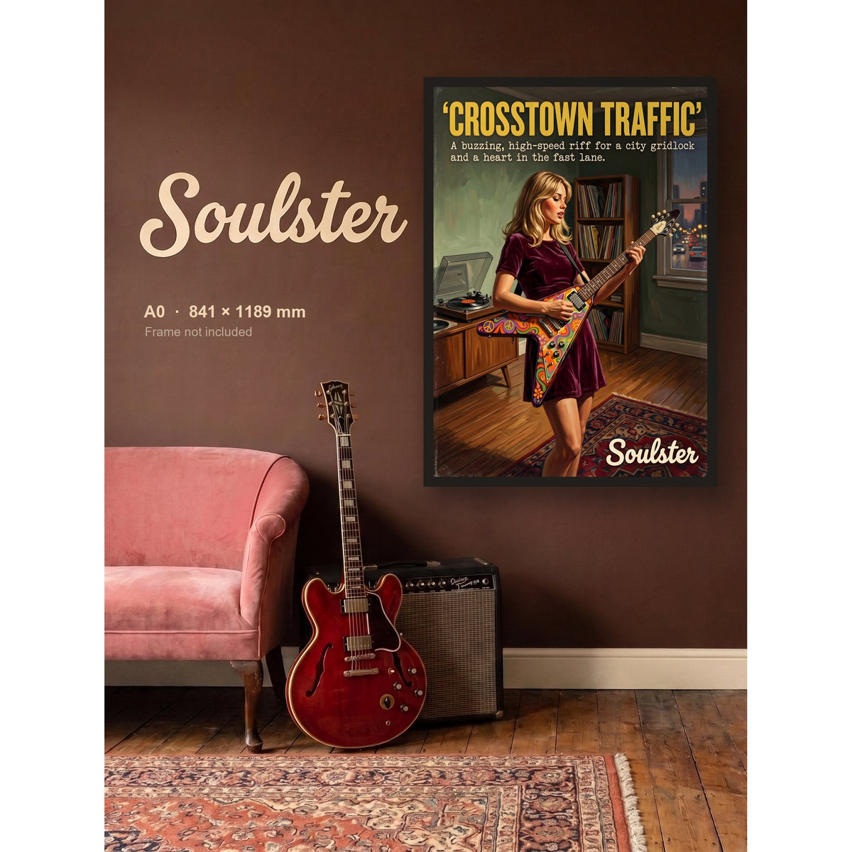 Crosstown Traffic - Practice Print shown framed on a wall in A0 size. Frame not included.