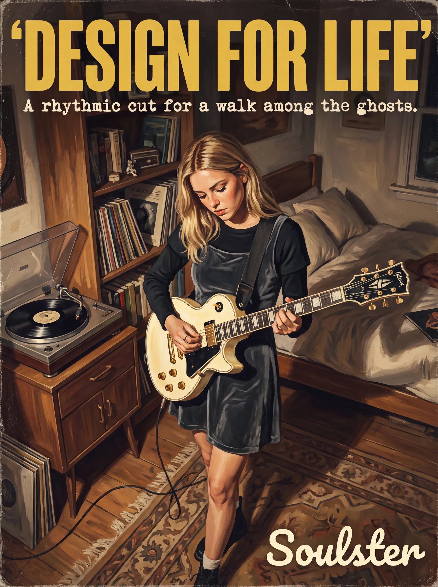 Cinematic pulp book cover style art print inspired by Manic Street Preachers - Design For Life typography design layout.