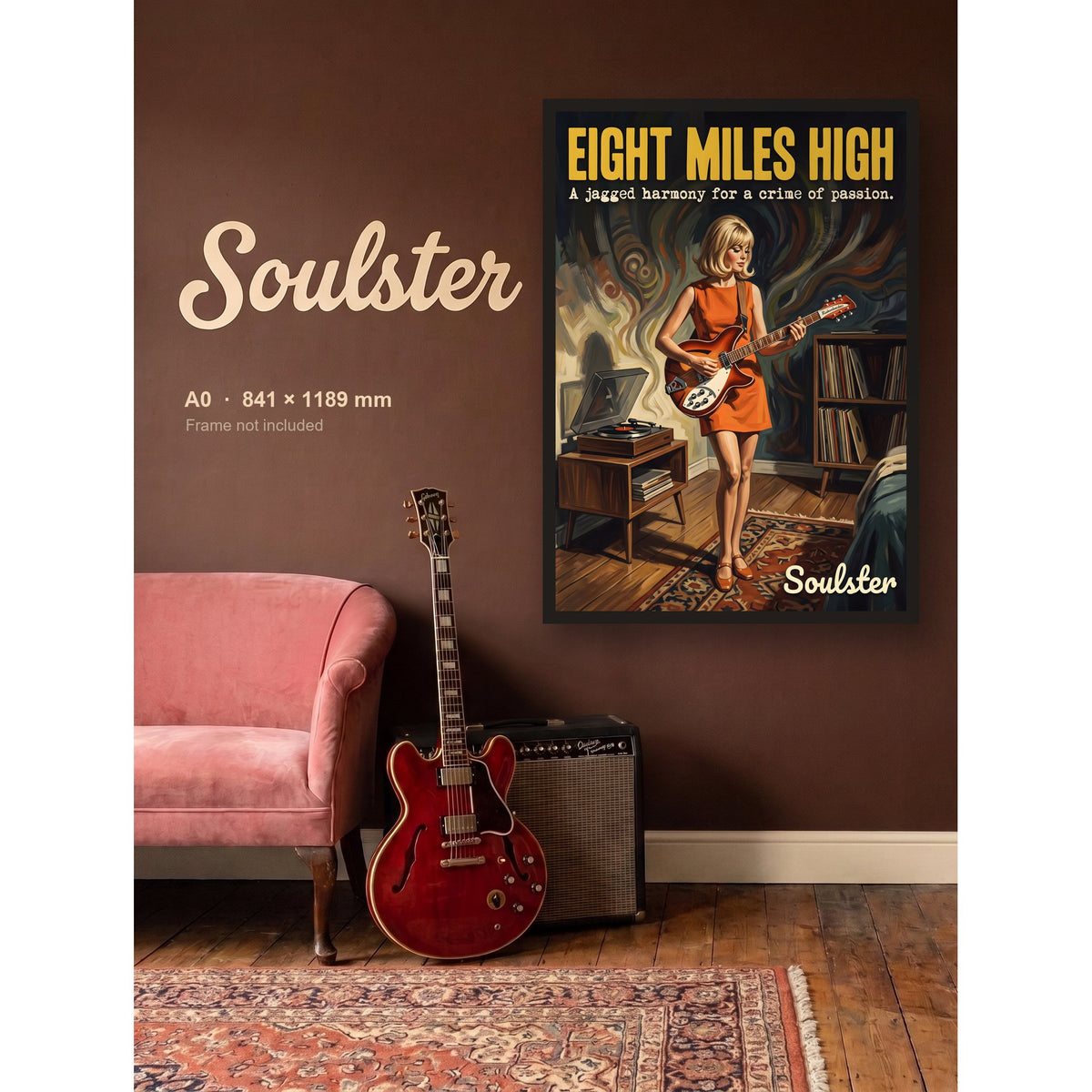 Eight Miles High - Practice Print shown framed on a wall in A0 size. Frame not included.