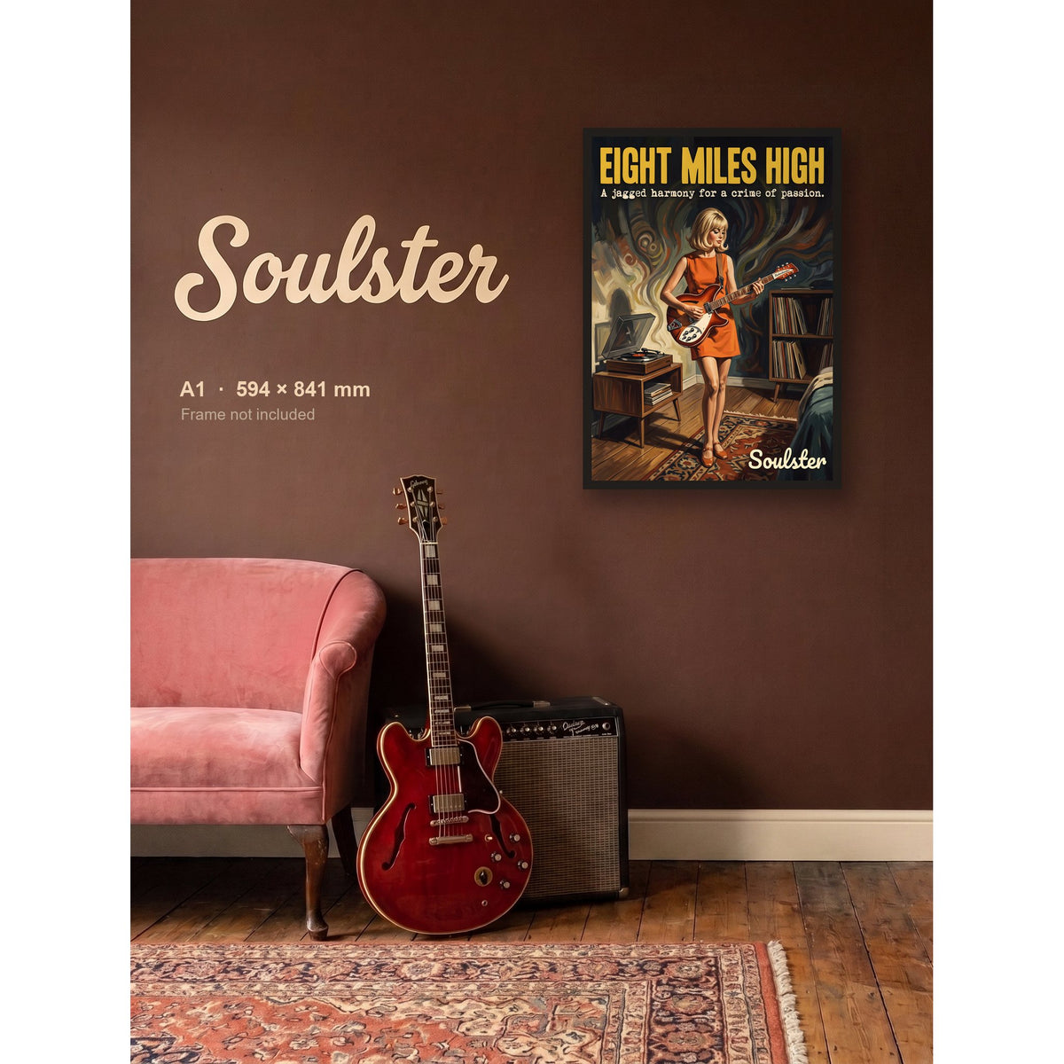 Eight Miles High - Practice Print shown framed on a wall in A1 size. Frame not included.