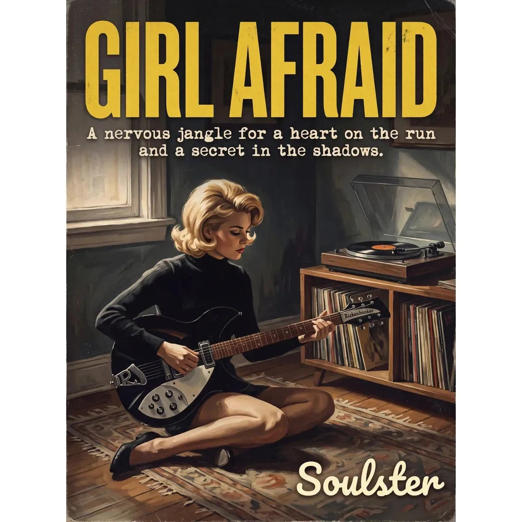 Cinematic pulp book cover style art print inspired by The Smiths - Girl Afraid typography design layout.