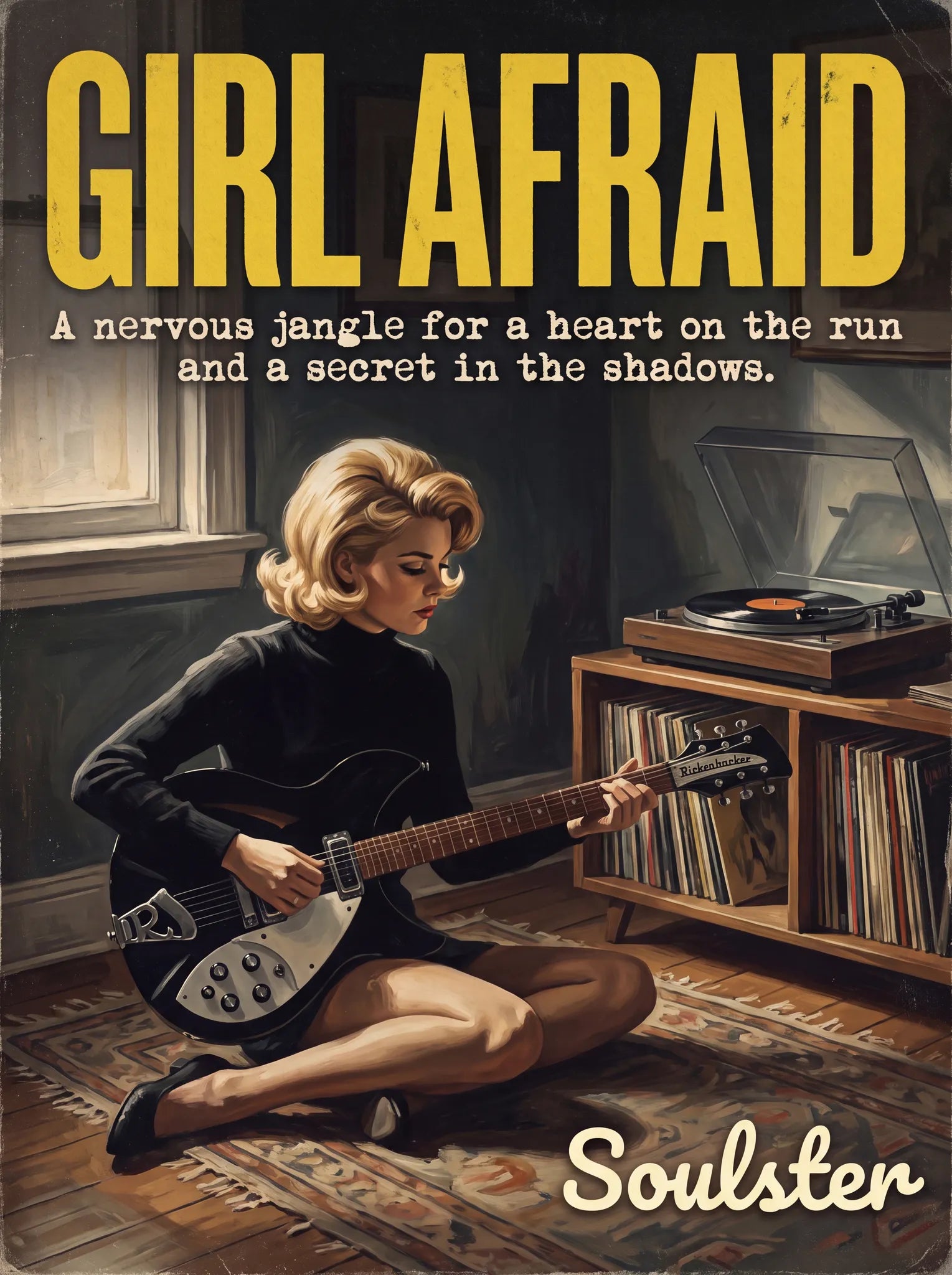 Cinematic pulp book cover style art print inspired by The Smiths - Girl Afraid typography design layout.
