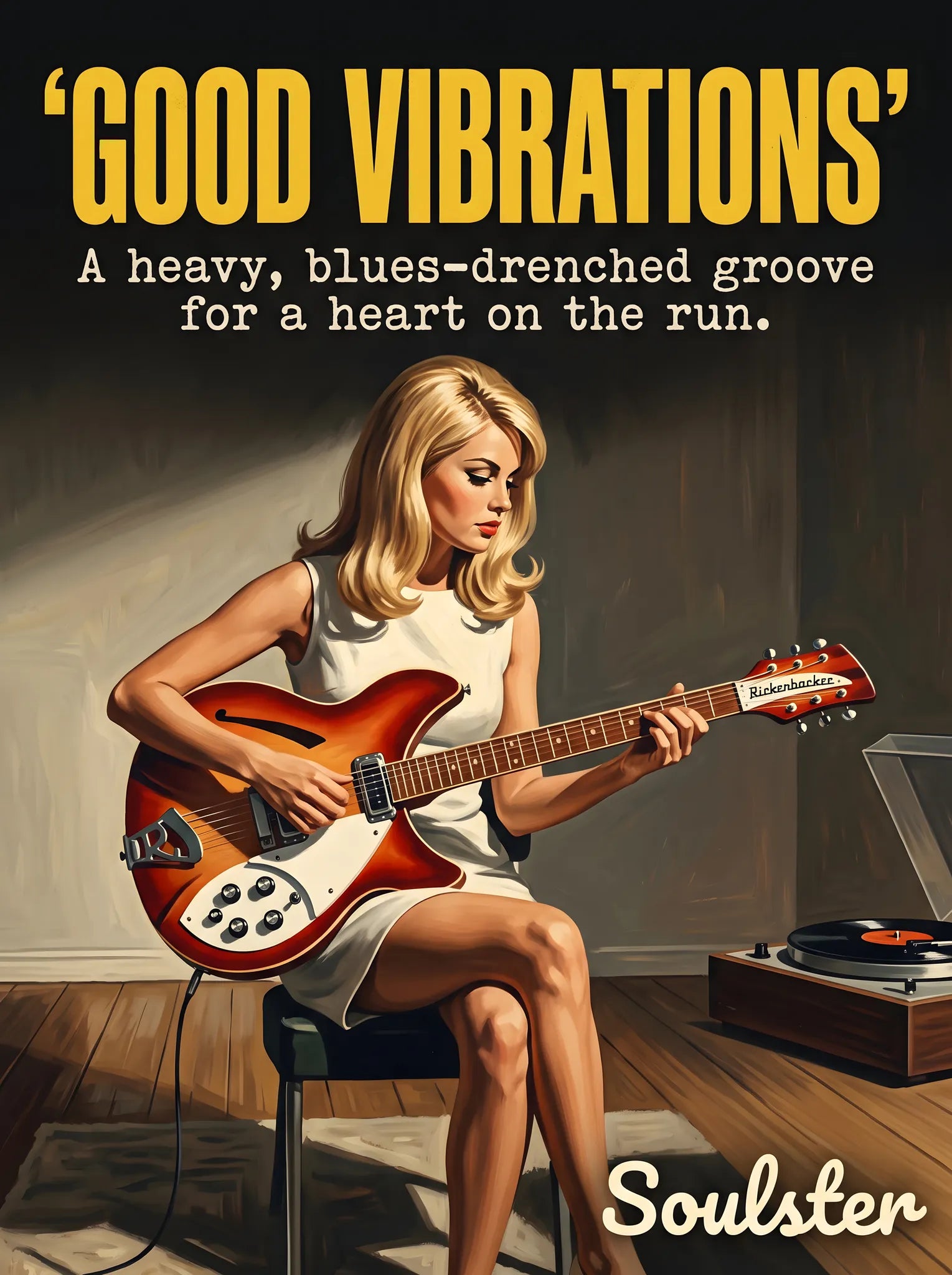 Cinematic pulp book cover style art print inspired by The Beach Boys - Good Vibrations typography design layout.