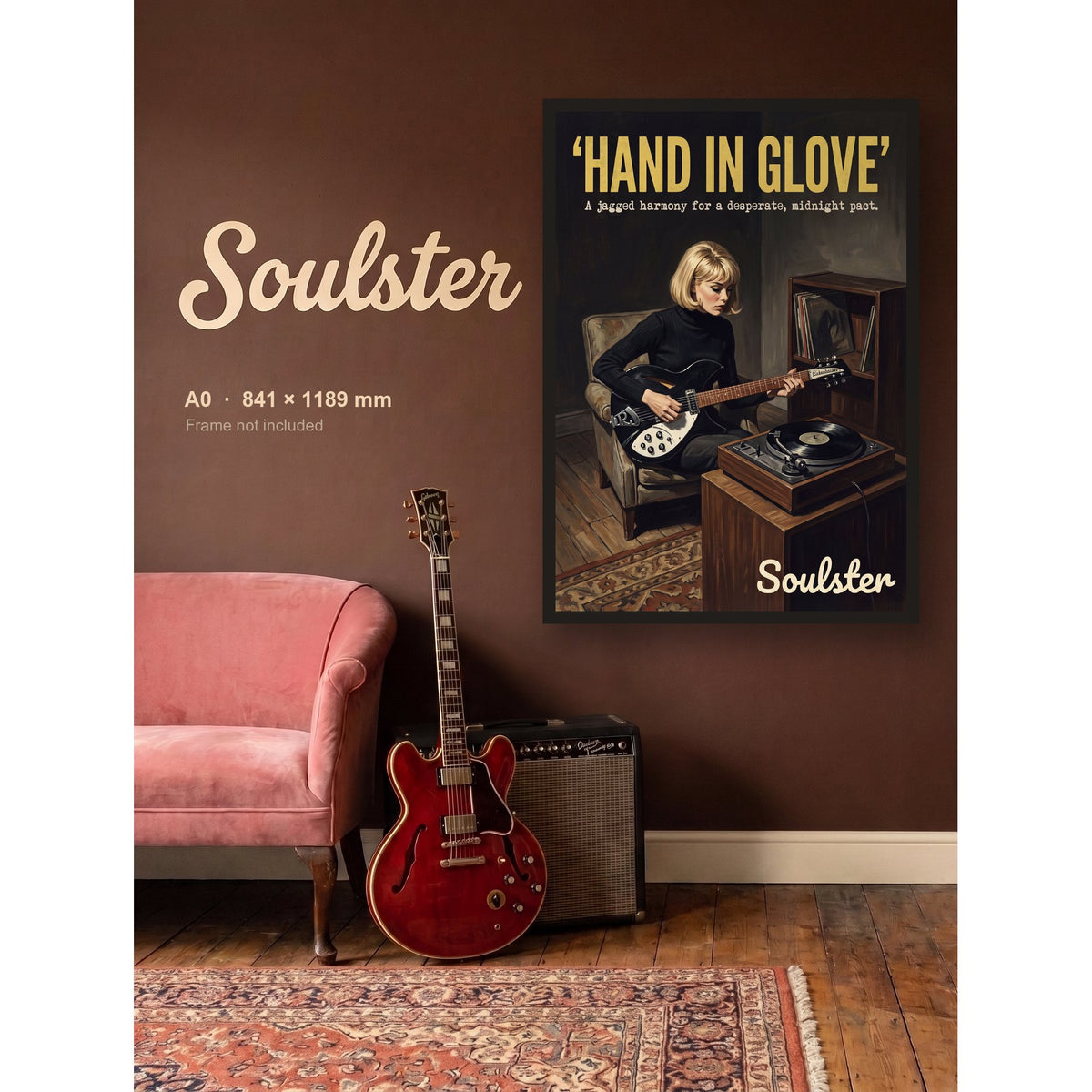 Hand In Glove - Practice Print shown framed on a wall in A0 size. Frame not included.