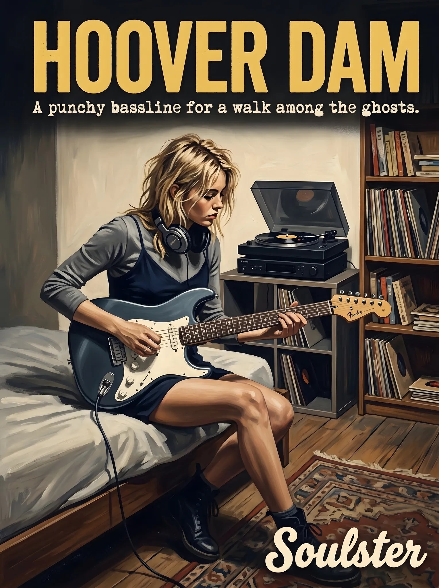 Cinematic pulp book cover style art print inspired by Sugar - Hoover Dam typography design layout.