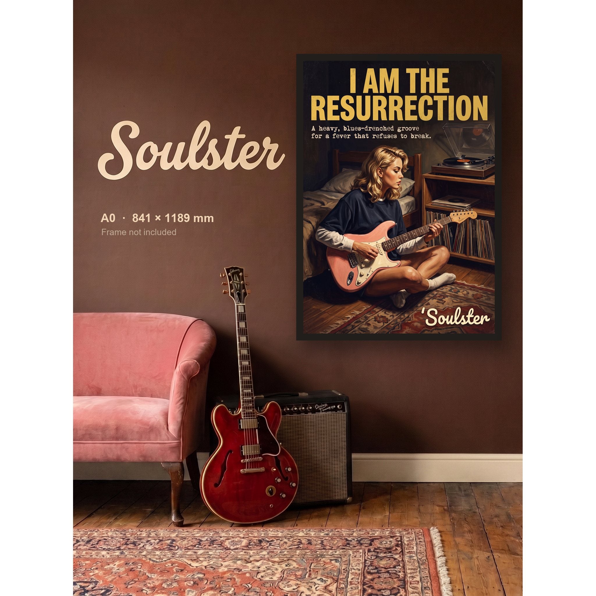 I Am The Resurrection - Practice Print shown framed on a wall in A0 size. Frame not included.