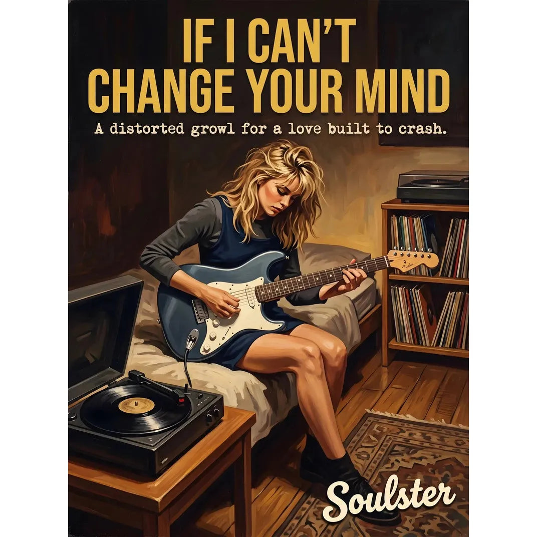 Cinematic pulp book cover style art print inspired by Sugar - If I Can't Change Your Mind typography design layout.