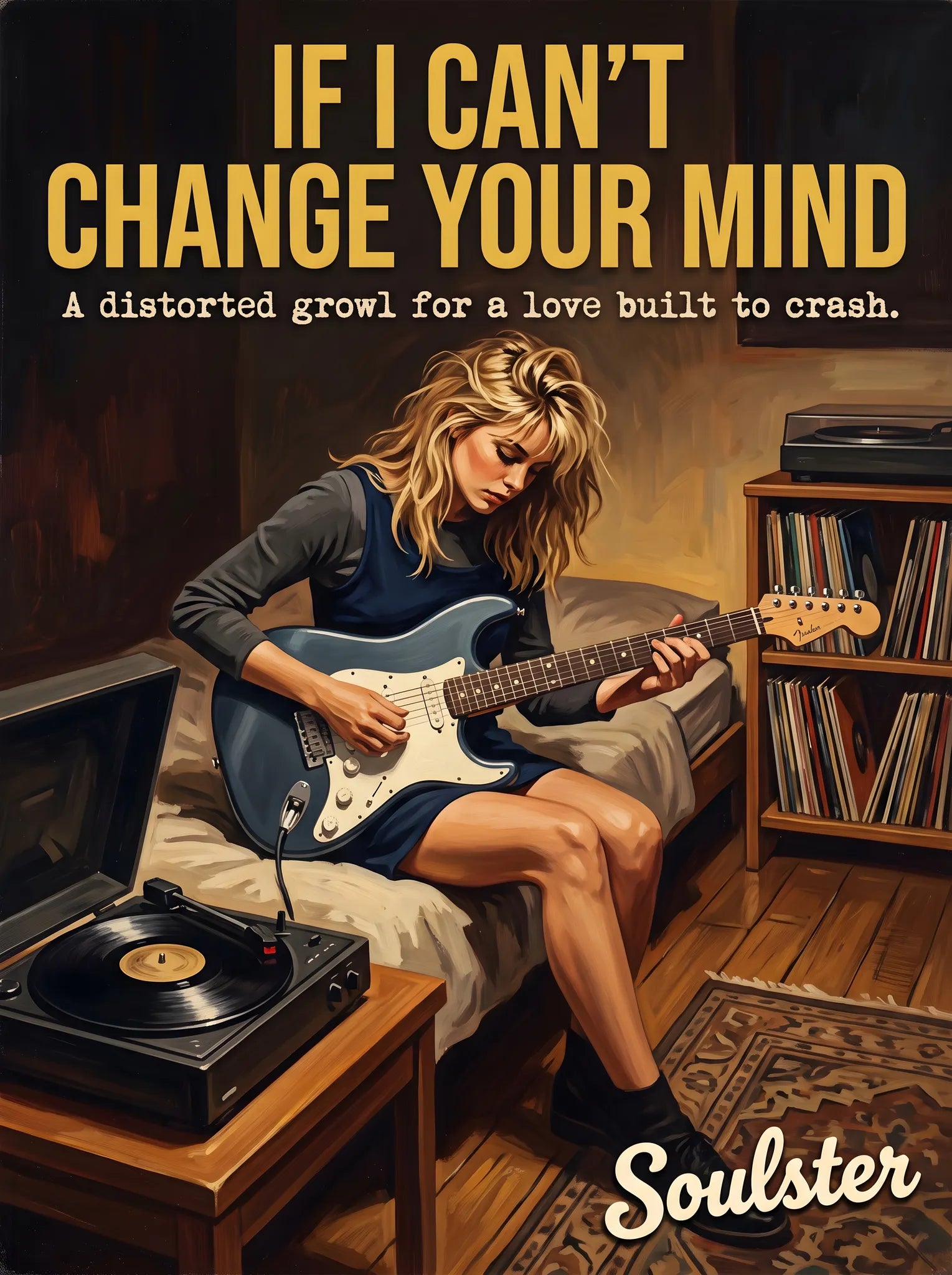 Cinematic pulp book cover style art print inspired by Sugar - If I Can't Change Your Mind typography design layout.