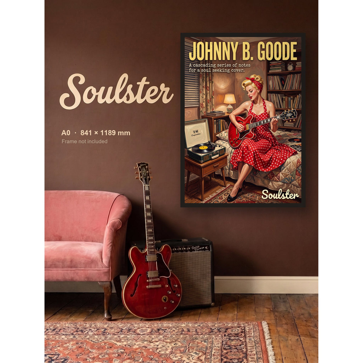 Johnny B. Goode - Practice Print shown framed on a wall in A0 size. Frame not included.