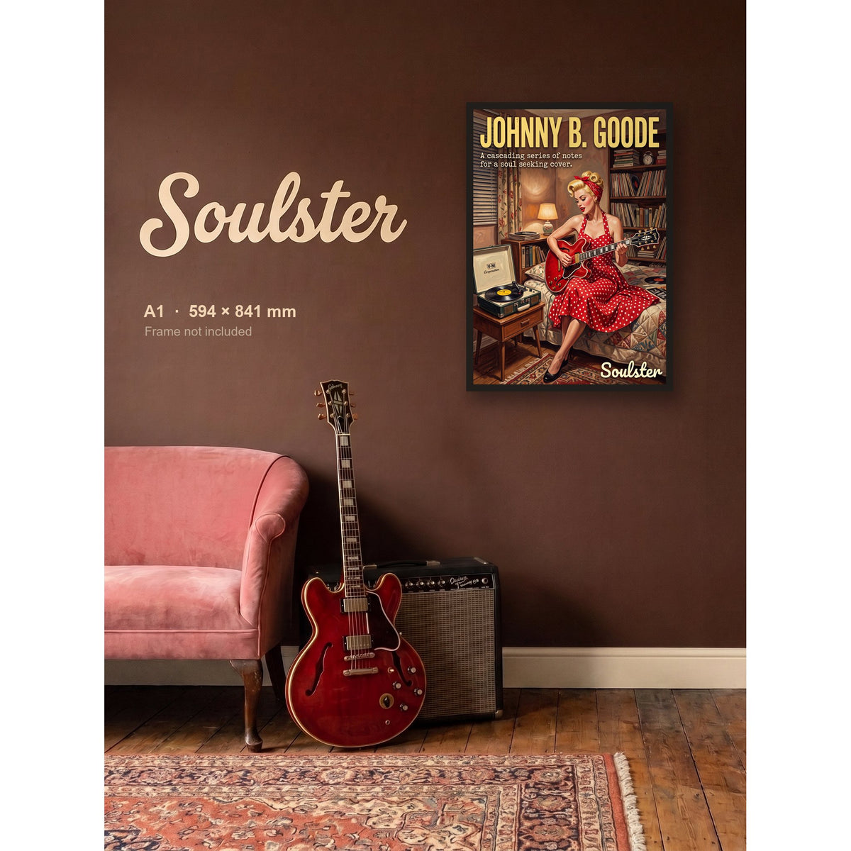 Johnny B. Goode - Practice Print shown framed on a wall in A1 size. Frame not included.