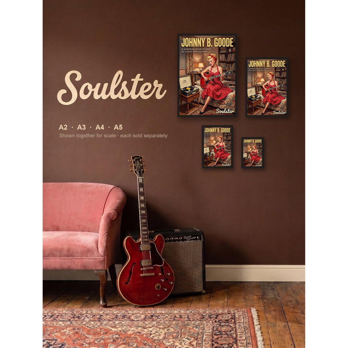 Johnny B. Goode - Practice Print shown in A2, A3, A4 and A5 sizes together for scale.