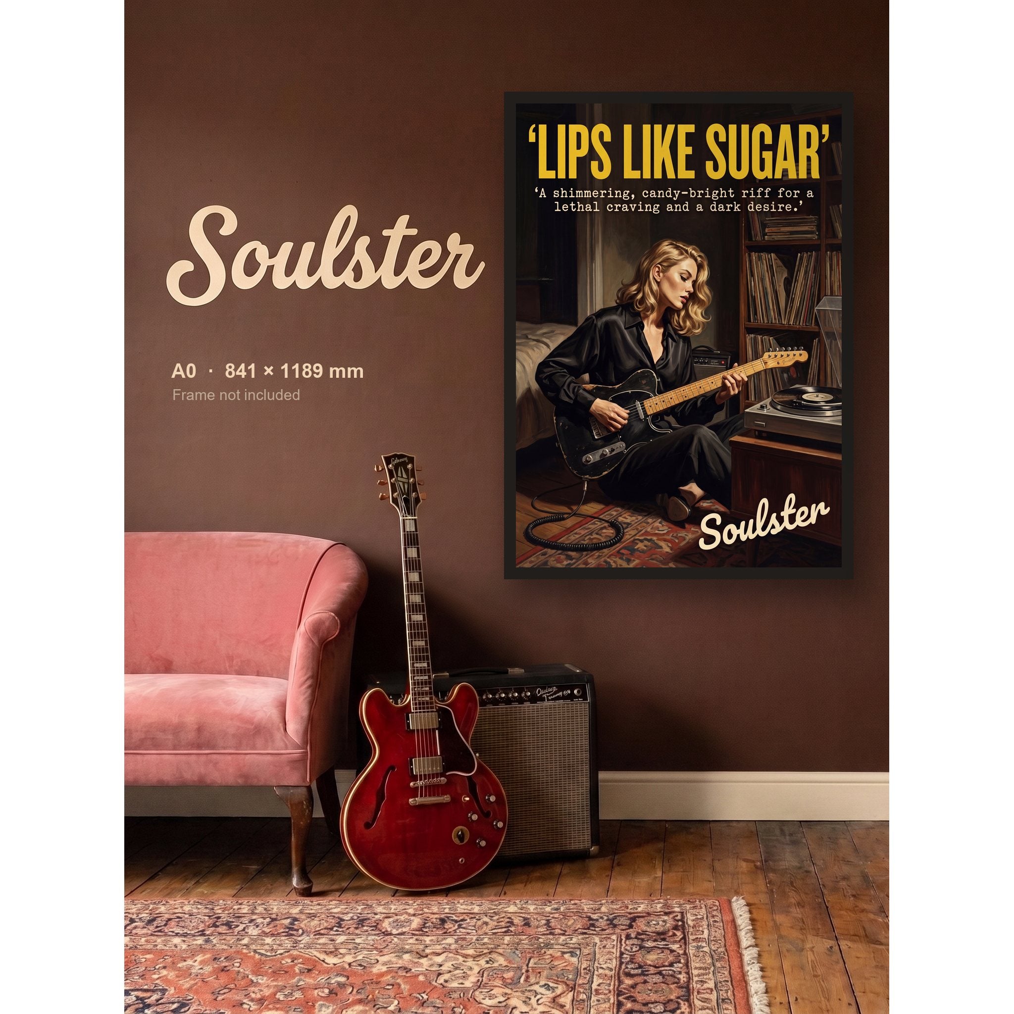 Lips Like Sugar - Practice Print shown framed on a wall in A0 size. Frame not included.