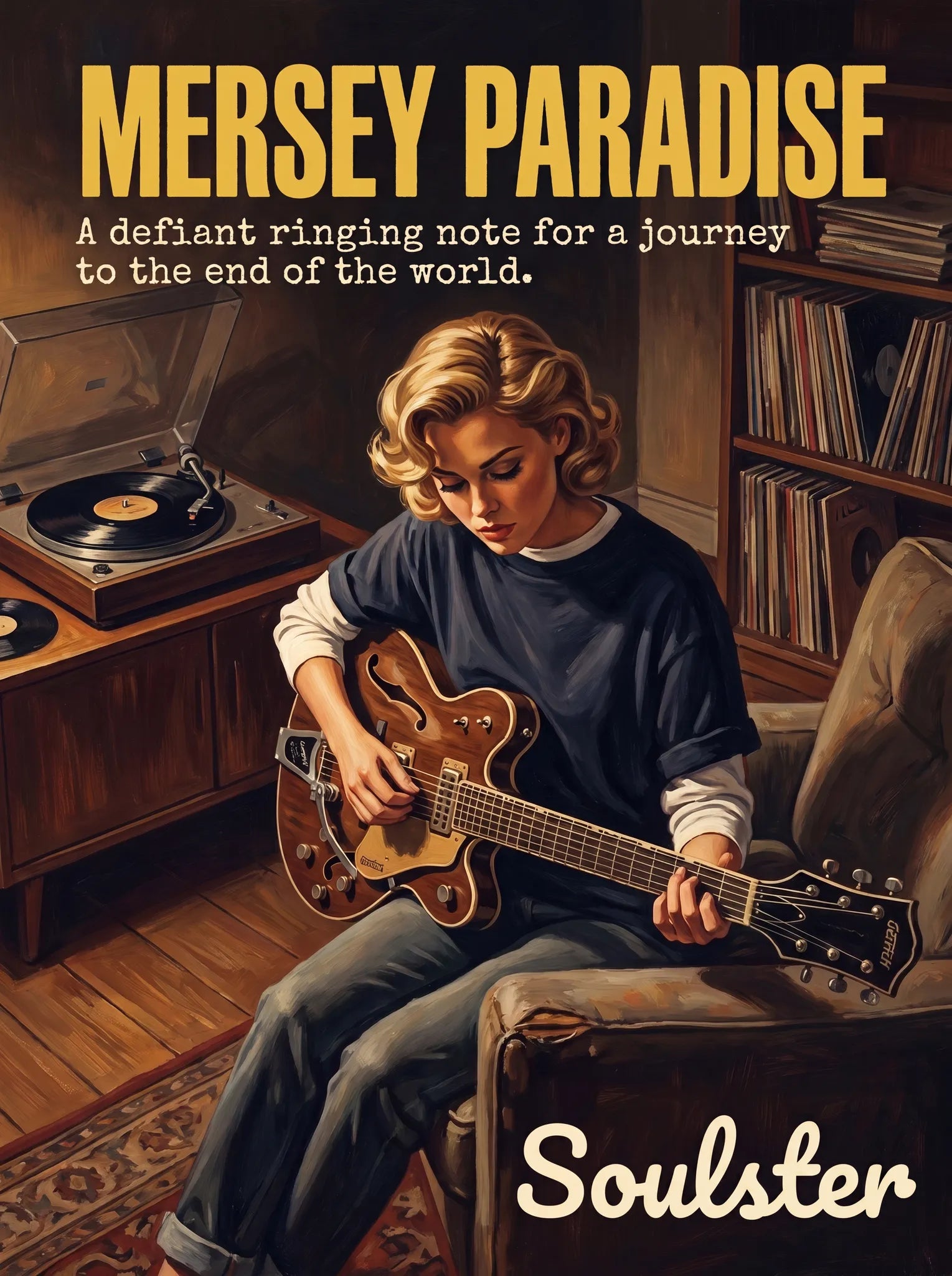 Cinematic pulp book cover style art print inspired by The Stone Roses - Mersey Paradise typography design layout.