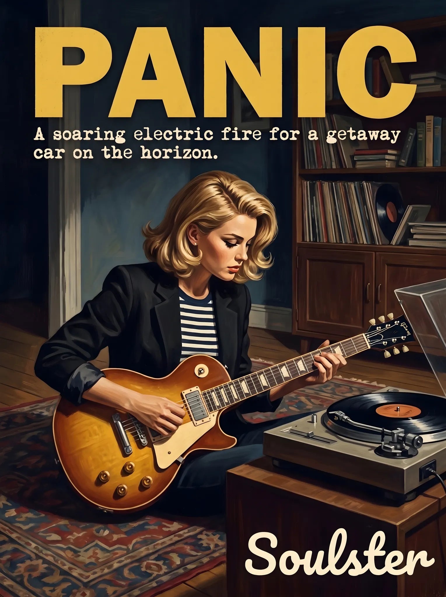Cinematic pulp book cover style art print inspired by The Smiths - Panic typography design layout.