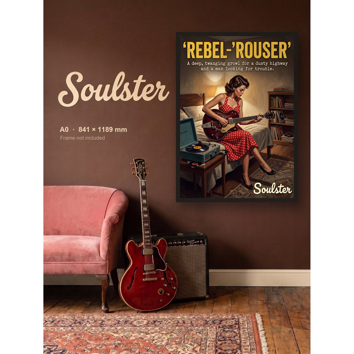 Rebel-'rouser - Practice Print shown framed on a wall in A0 size. Frame not included.