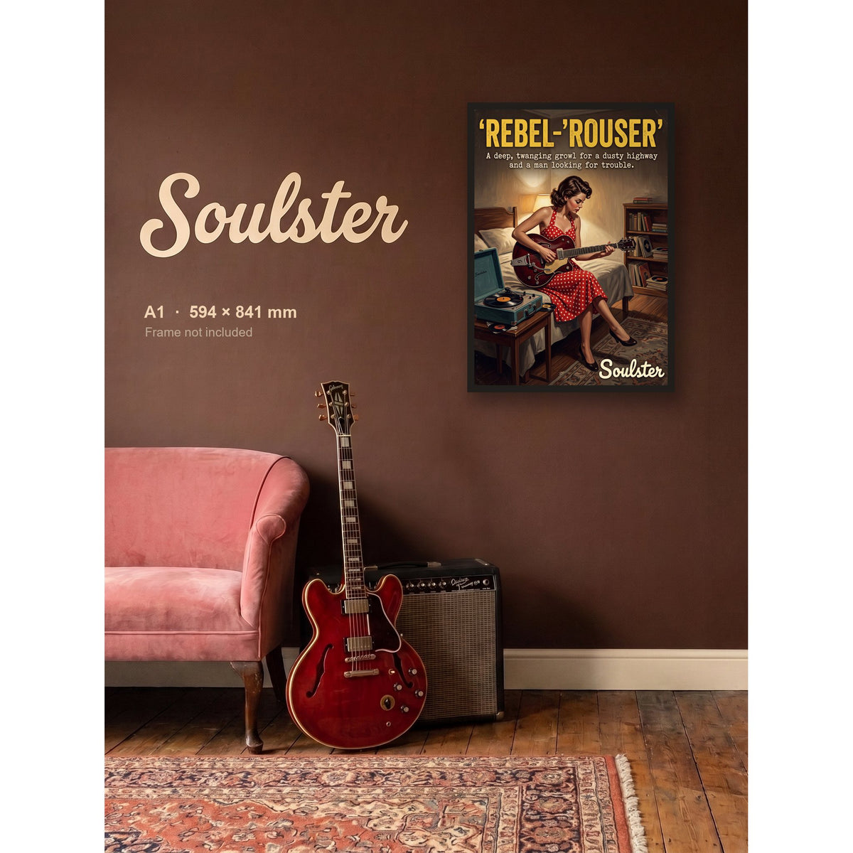 Rebel-'rouser - Practice Print shown framed on a wall in A1 size. Frame not included.