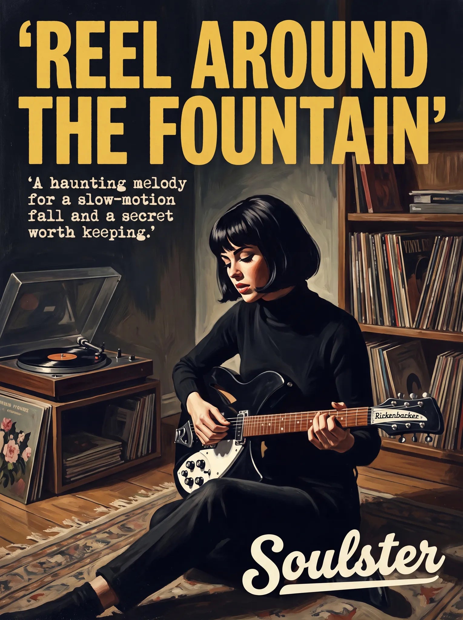 Cinematic pulp book cover style art print inspired by The Smiths - Reel Around The Fountain typography design layout.