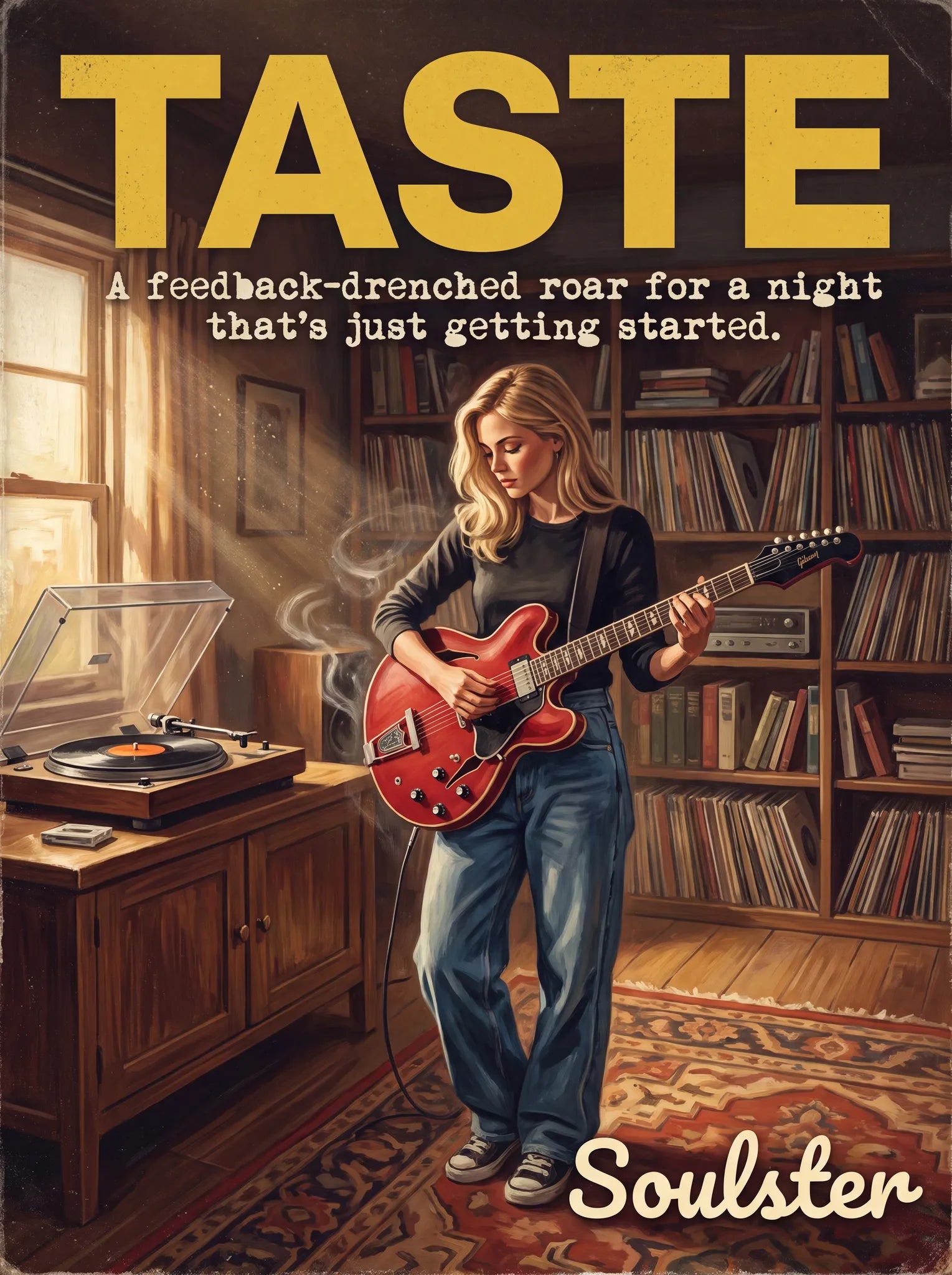 Cinematic pulp book cover style art print inspired by Ride - Taste typography design layout.