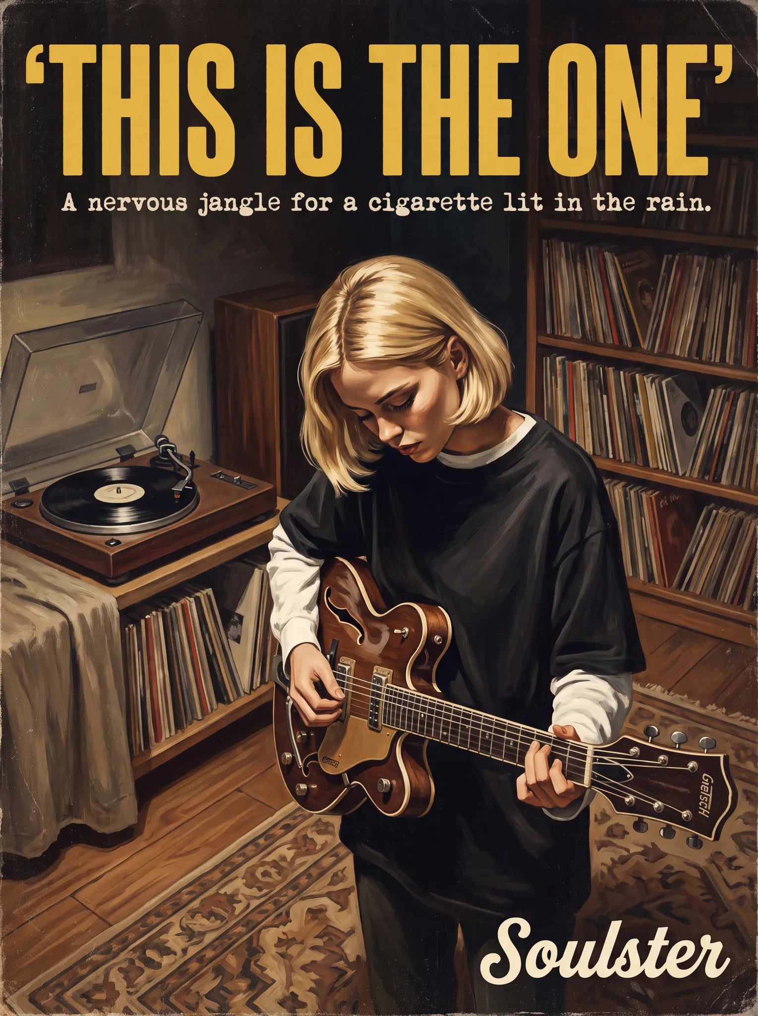 Cinematic pulp book cover style art print inspired by The Stone Roses - This Is The One typography design layout.