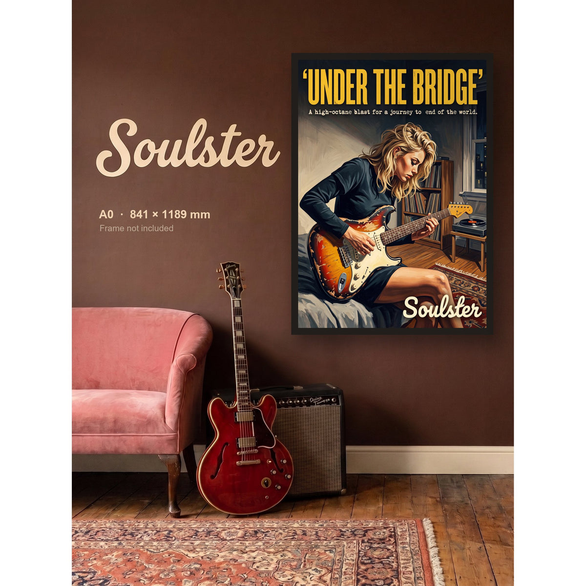 Under The Bridge - Practice Print shown framed on a wall in A0 size. Frame not included.