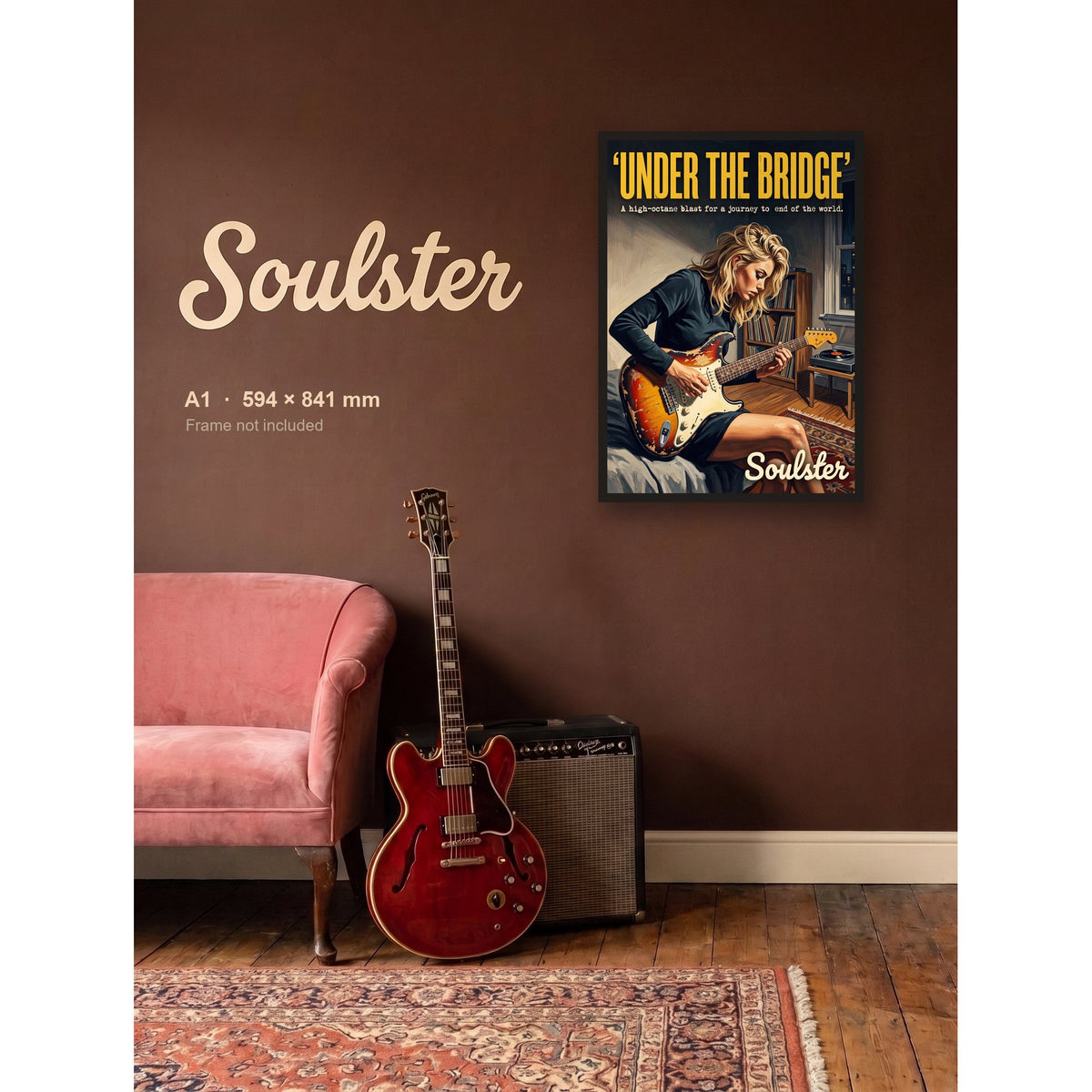 Under The Bridge - Practice Print shown framed on a wall in A1 size. Frame not included.