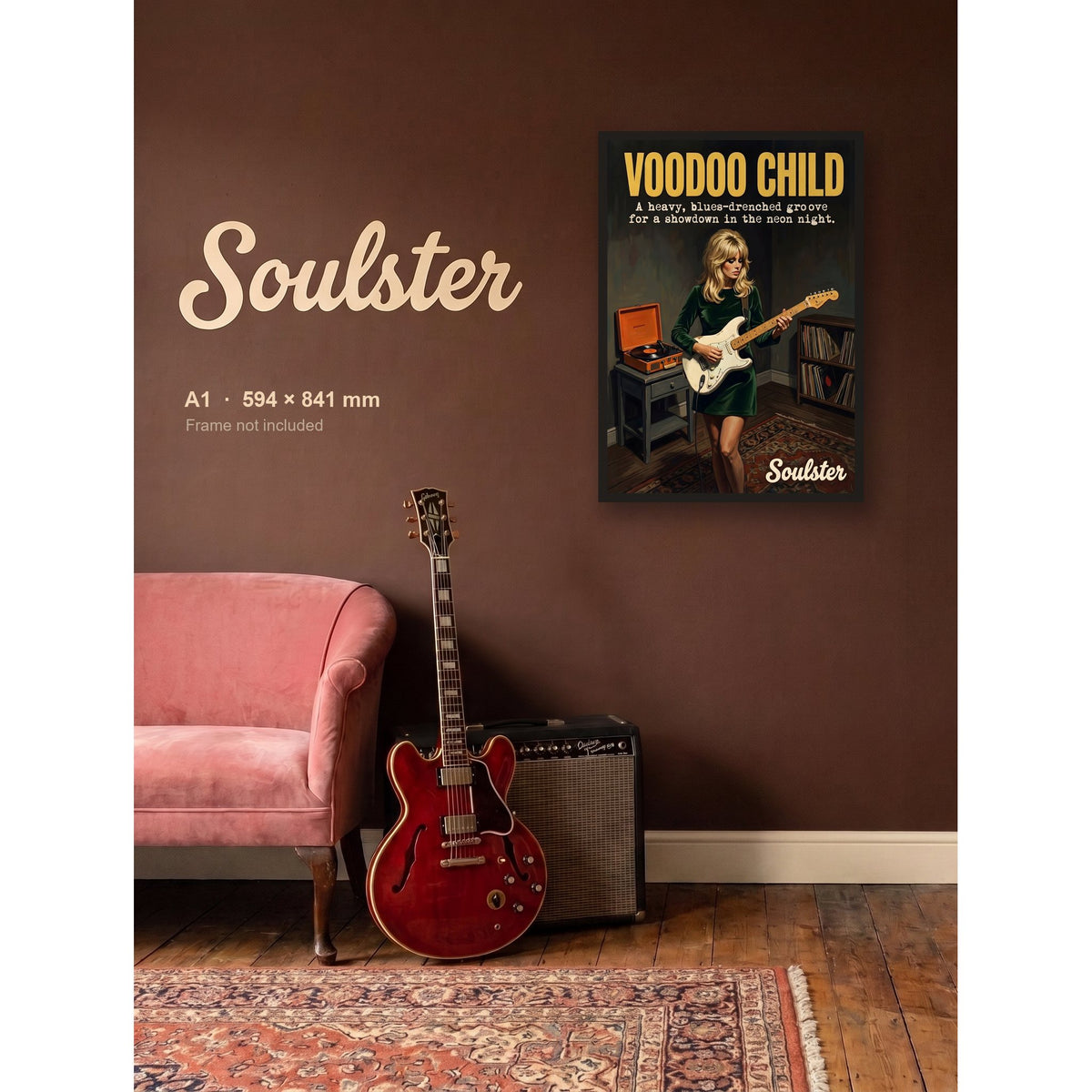 Voodoo Child - Practice Print shown framed on a wall in A1 size. Frame not included.