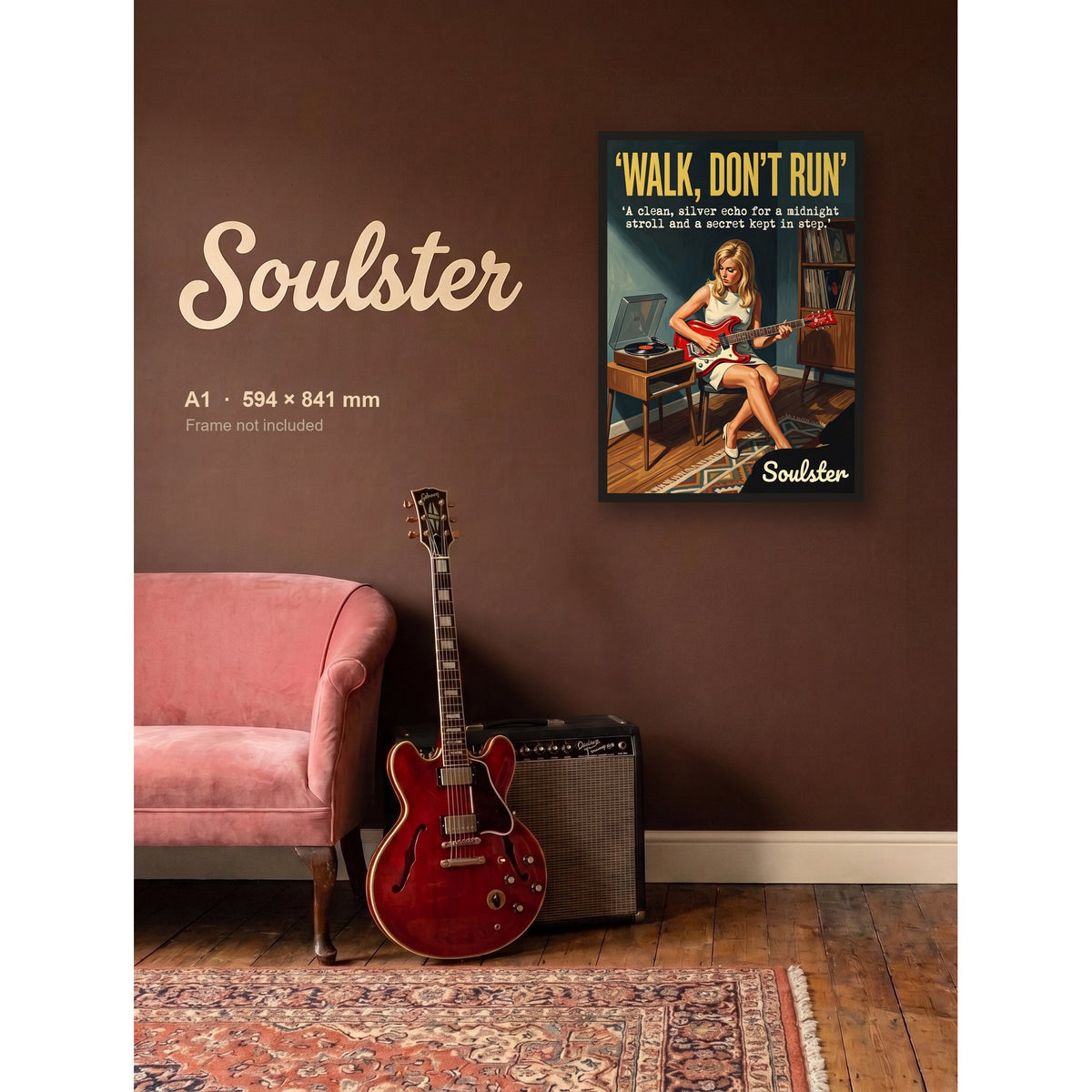 Walk, Don't Run - Practice Print shown framed on a wall in A1 size. Frame not included.
