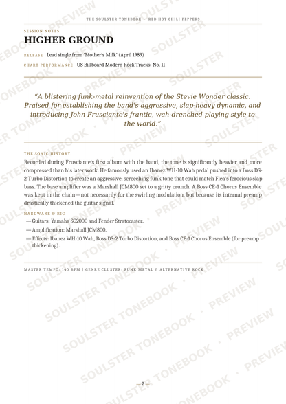 A printed page from a music publication featuring the track listing and review for 'Higher Ground' by Frantic Towns, with a quote and track history, shown on a white page with a diagonal watermark.