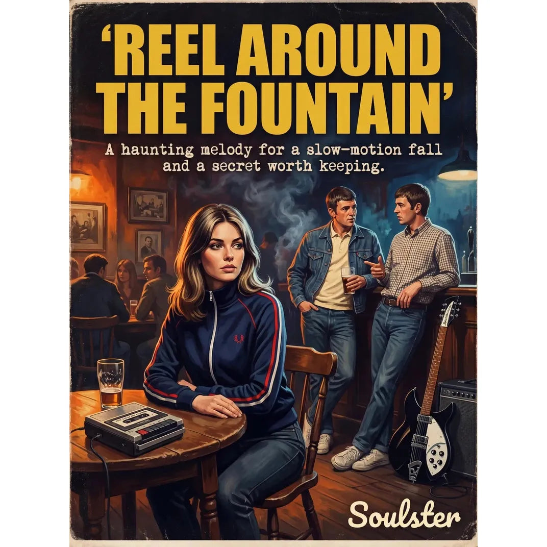 Soulster retro pulp thriller book cover style art print illustration inspired by The Smiths - Reel Around The Fountain.