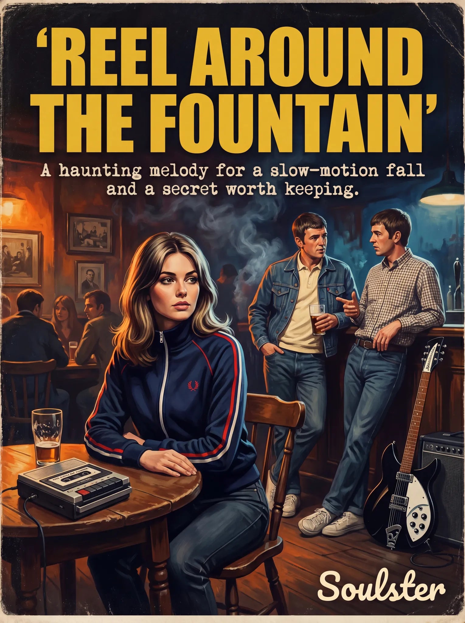 Soulster retro pulp thriller book cover style art print illustration inspired by The Smiths - Reel Around The Fountain.