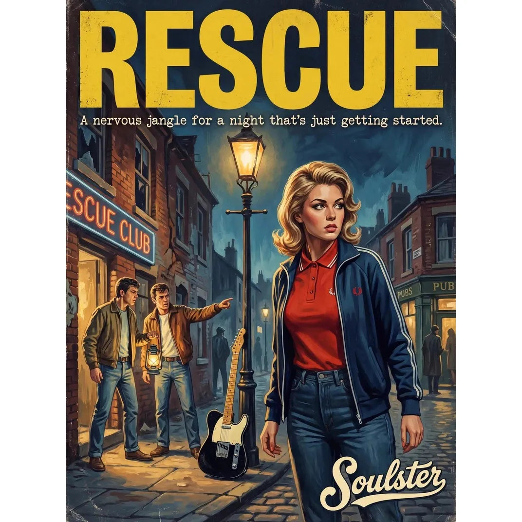 Soulster retro pulp thriller book cover style art print illustration inspired by Alternative Indie - Rescue.