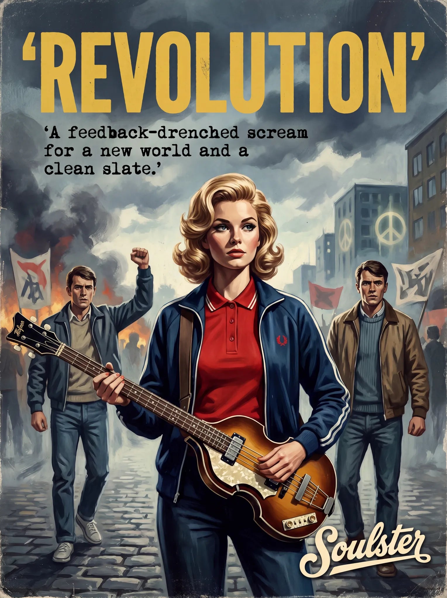 Soulster retro pulp thriller book cover style art print illustration inspired by The Beatles - Revolution.