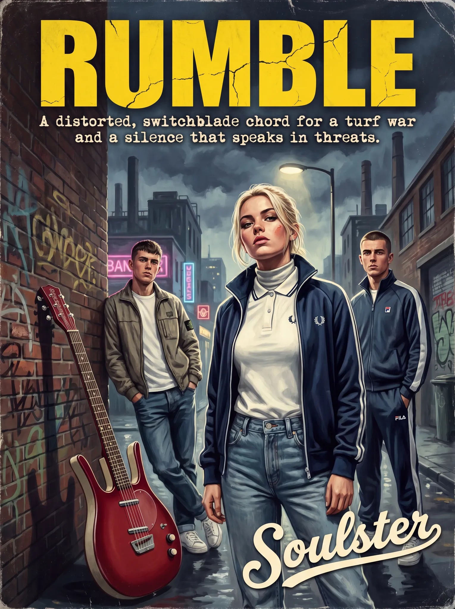 Soulster retro pulp thriller book cover style art print illustration inspired by Alternative Indie - Rumble.