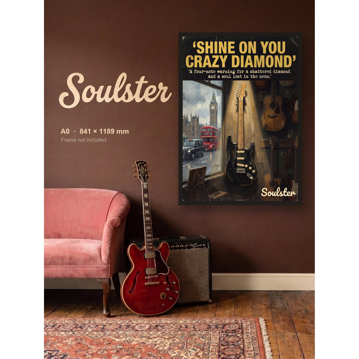 Shine On You Crazy Diamond - London shown framed on a wall in A0 size. Frame not included.