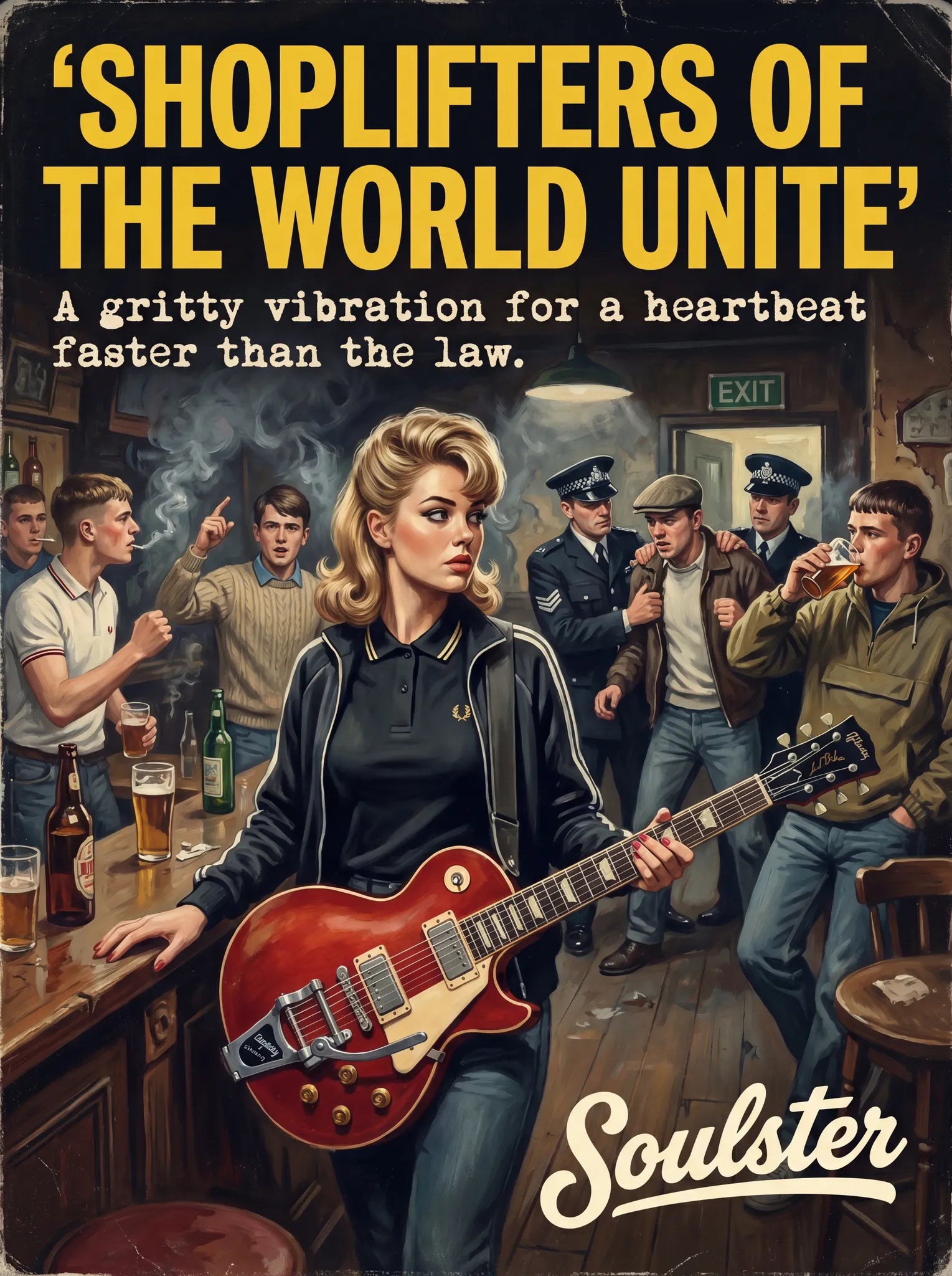 Soulster retro pulp thriller book cover style art print illustration inspired by The Smiths - Shoplifters Of The World Unite.