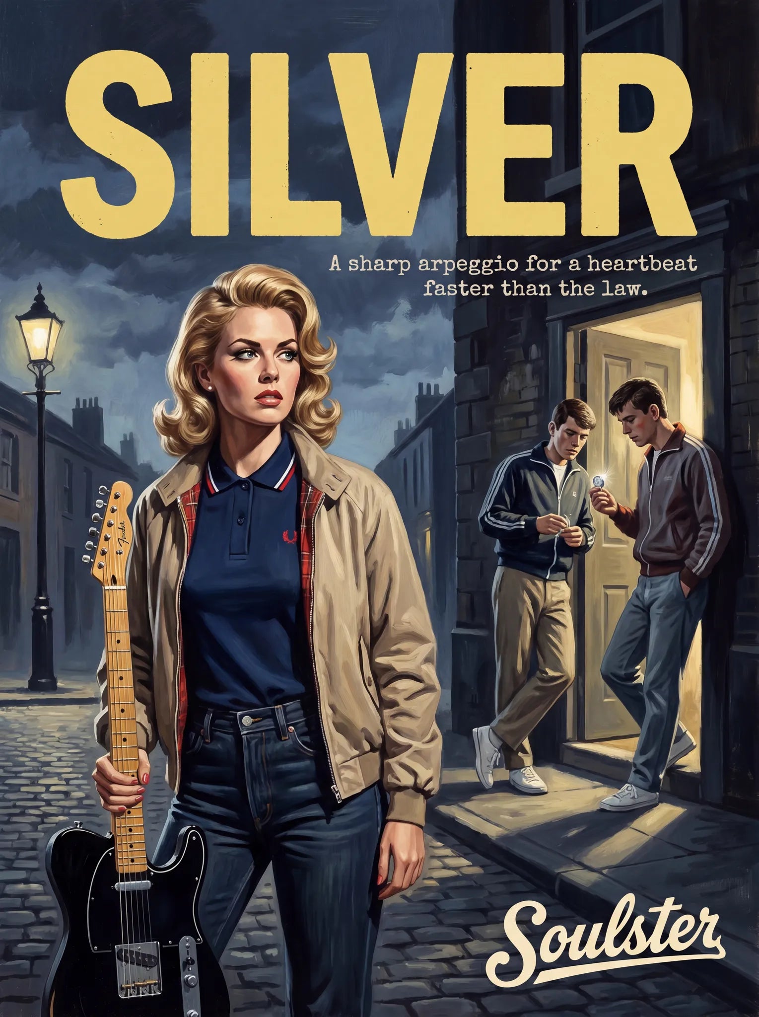 Soulster retro pulp thriller book cover style art print illustration inspired by Alternative Indie - Silver.