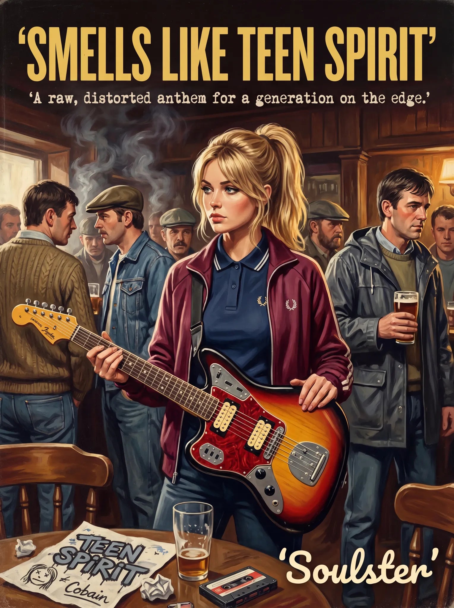 Soulster retro pulp thriller book cover style art print illustration inspired by Nirvana - Smells Like Teen Spirit.
